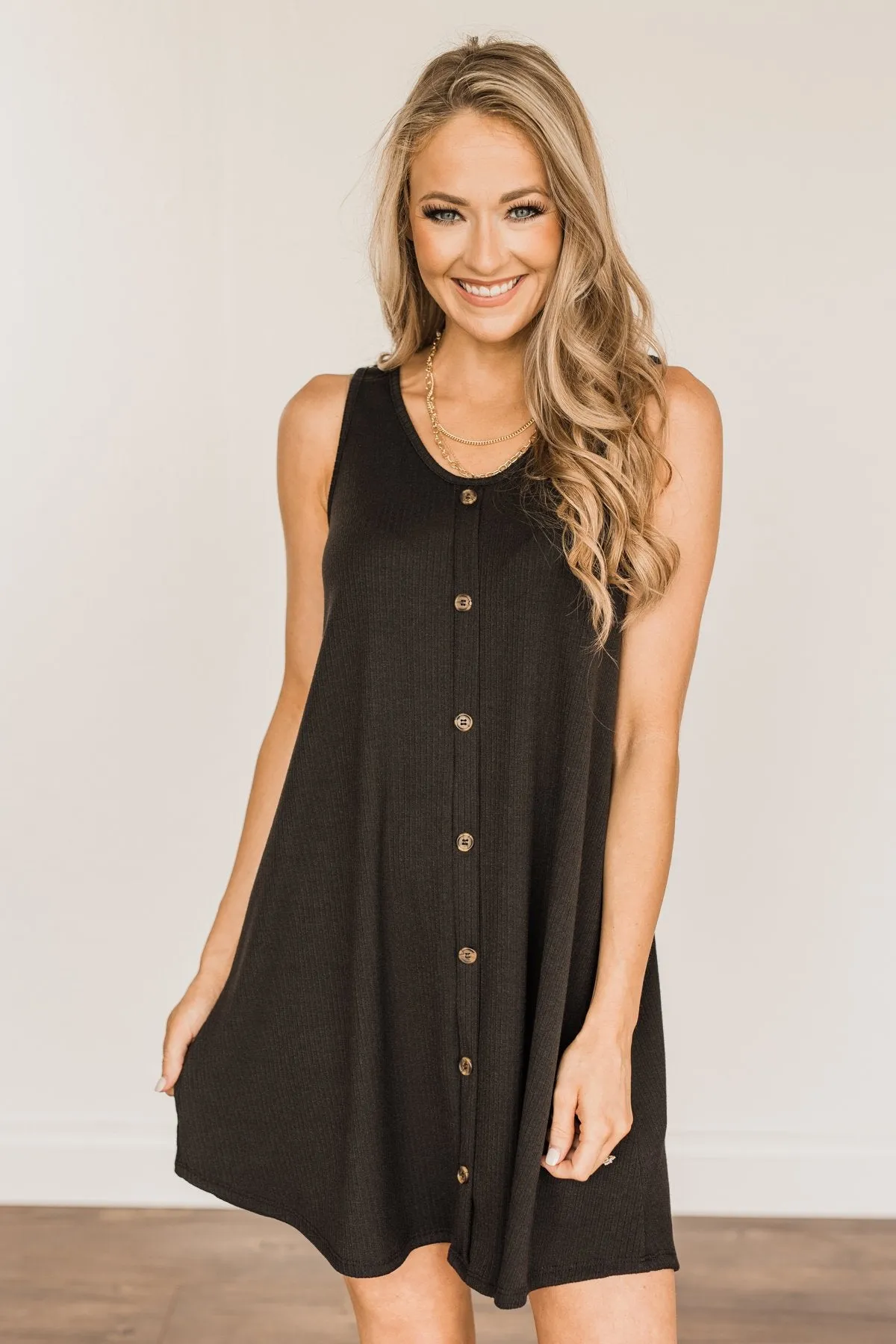 A Glorious Morning Ribbed Knit Dress- Black