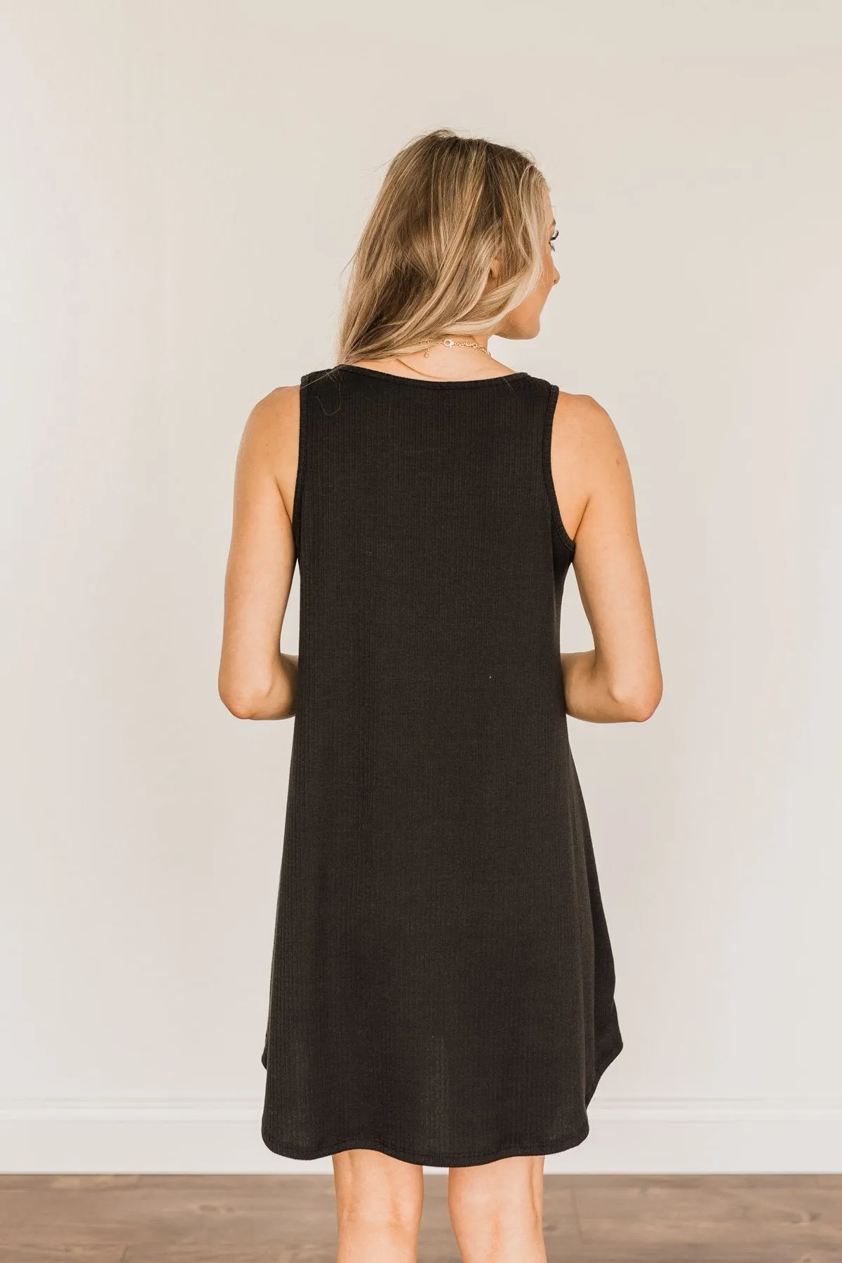 A Glorious Morning Ribbed Knit Dress- Black