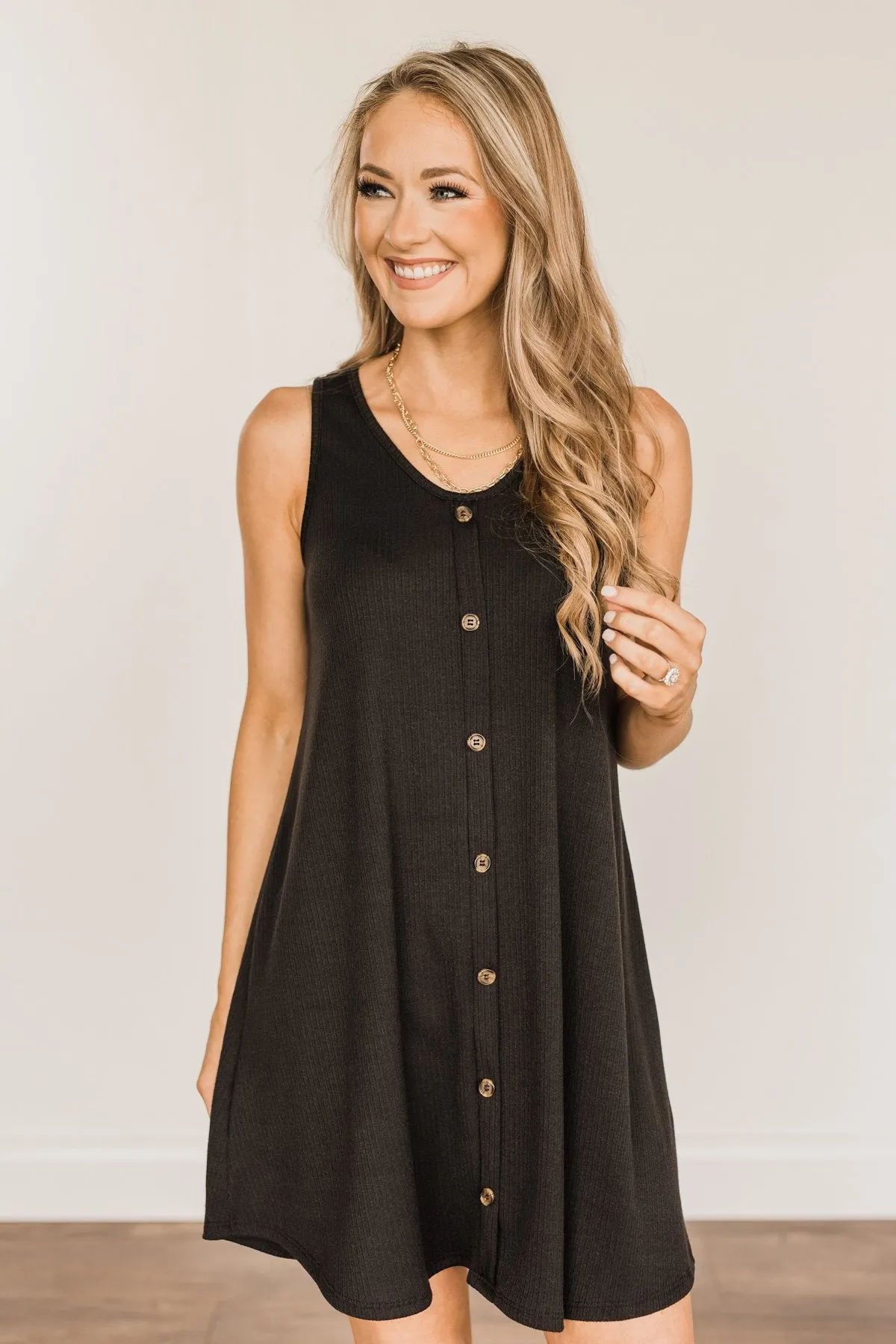 A Glorious Morning Ribbed Knit Dress- Black