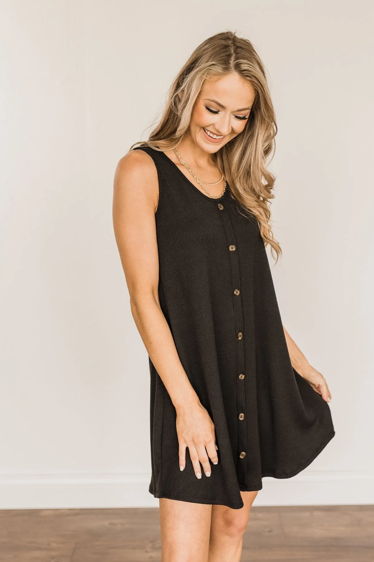 A Glorious Morning Ribbed Knit Dress- Black