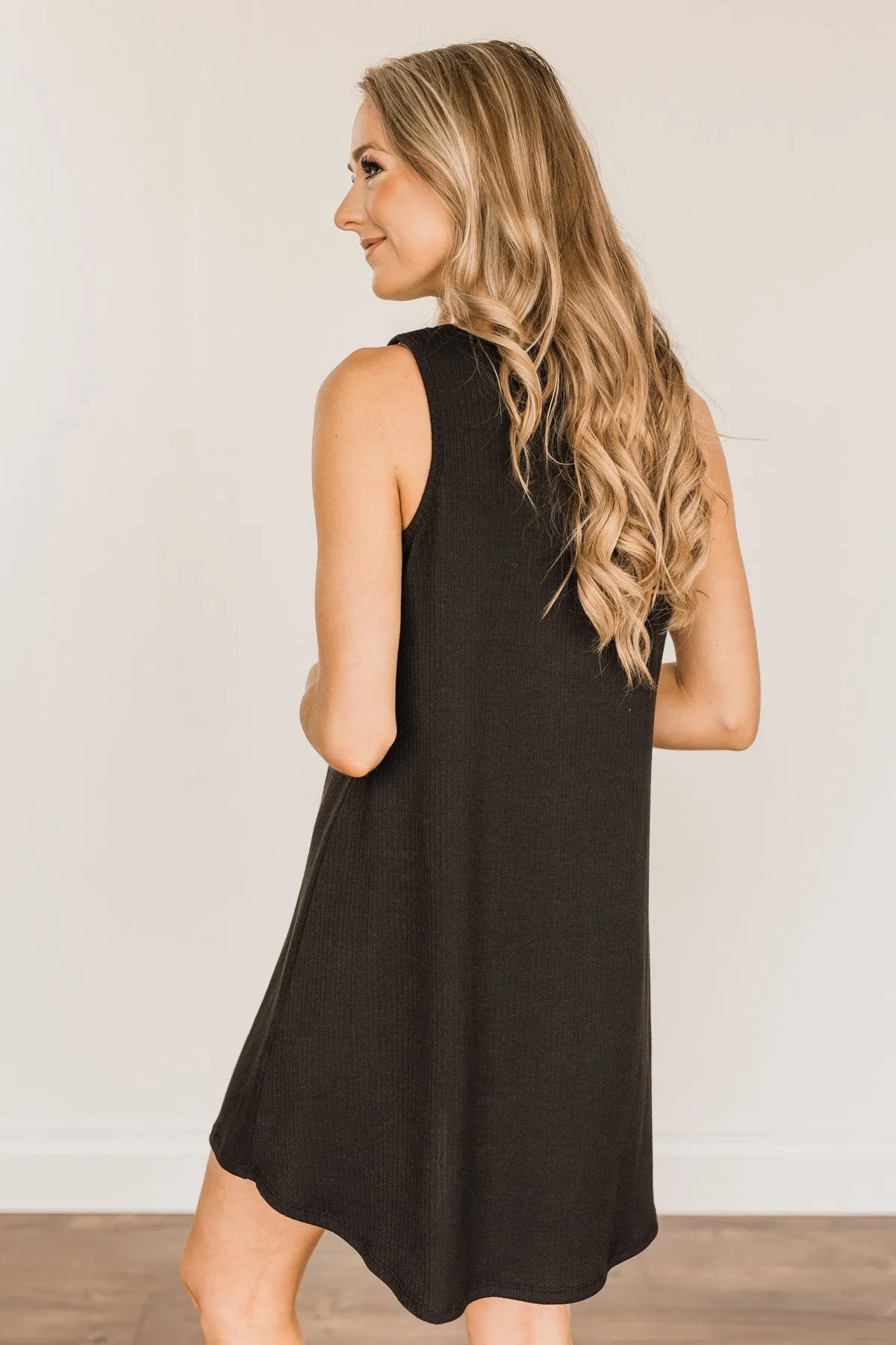 A Glorious Morning Ribbed Knit Dress- Black