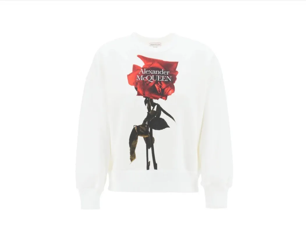 alexander mcqueen  |Crew Neck Flower Patterns Unisex Long Sleeves Plain Cotton