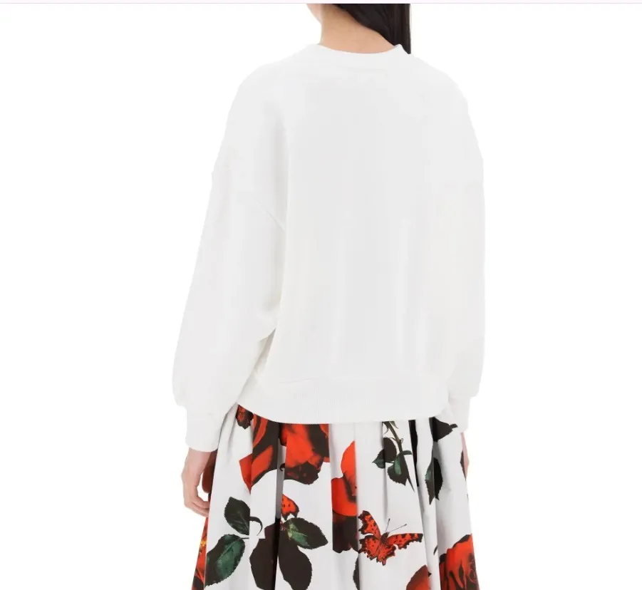 alexander mcqueen  |Crew Neck Flower Patterns Unisex Long Sleeves Plain Cotton