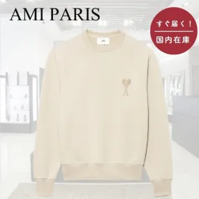 AMI PARIS  |Crew Neck Unisex Street Style Long Sleeves Plain Cotton Logo