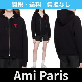 AMI PARIS  |Unisex Street Style Long Sleeves Plain Cotton Oversized Logo