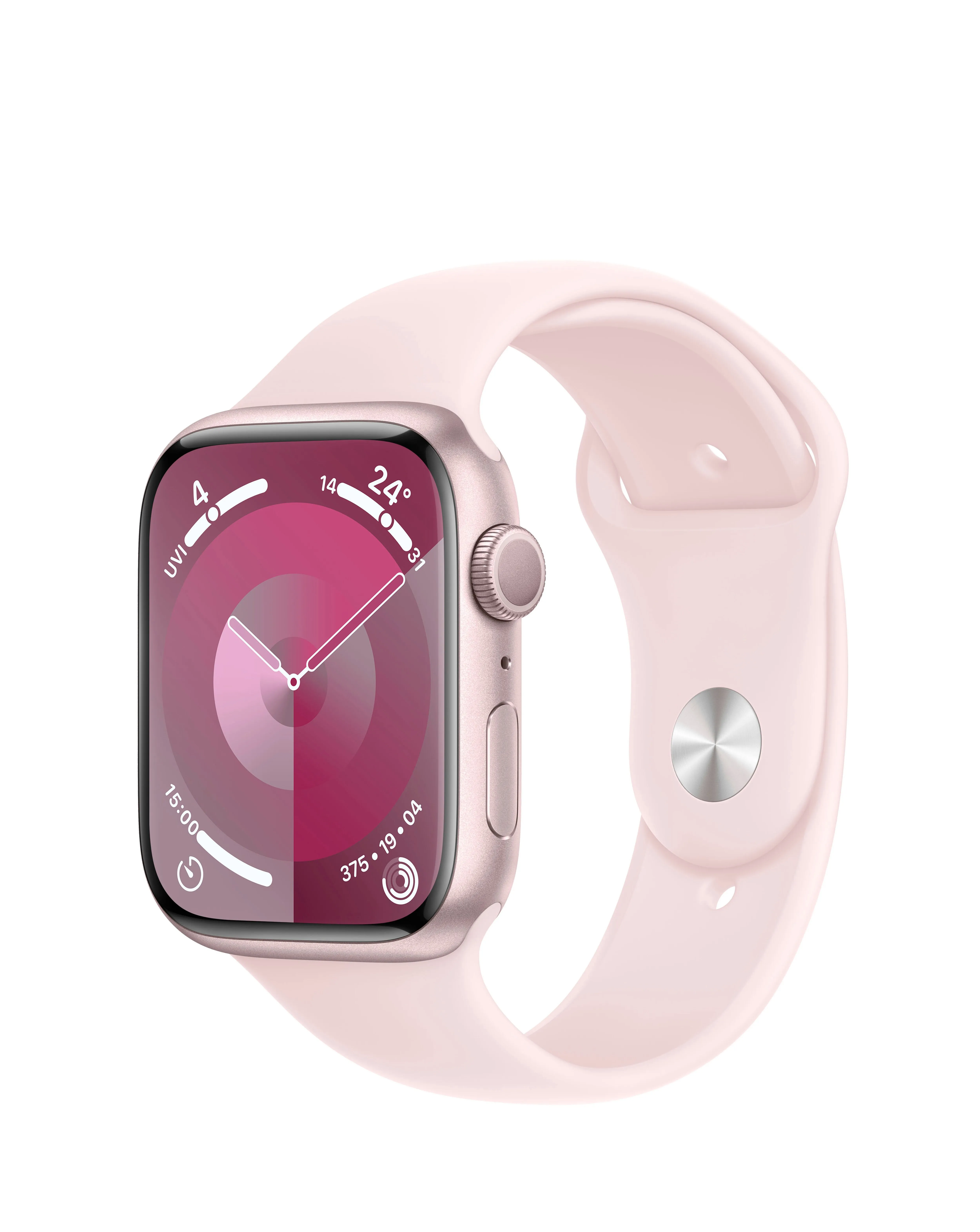 Apple Watch Series 9 GPS 45mm Pink Aluminium Case, Light Pink Sport Band - M/L | Simply Be