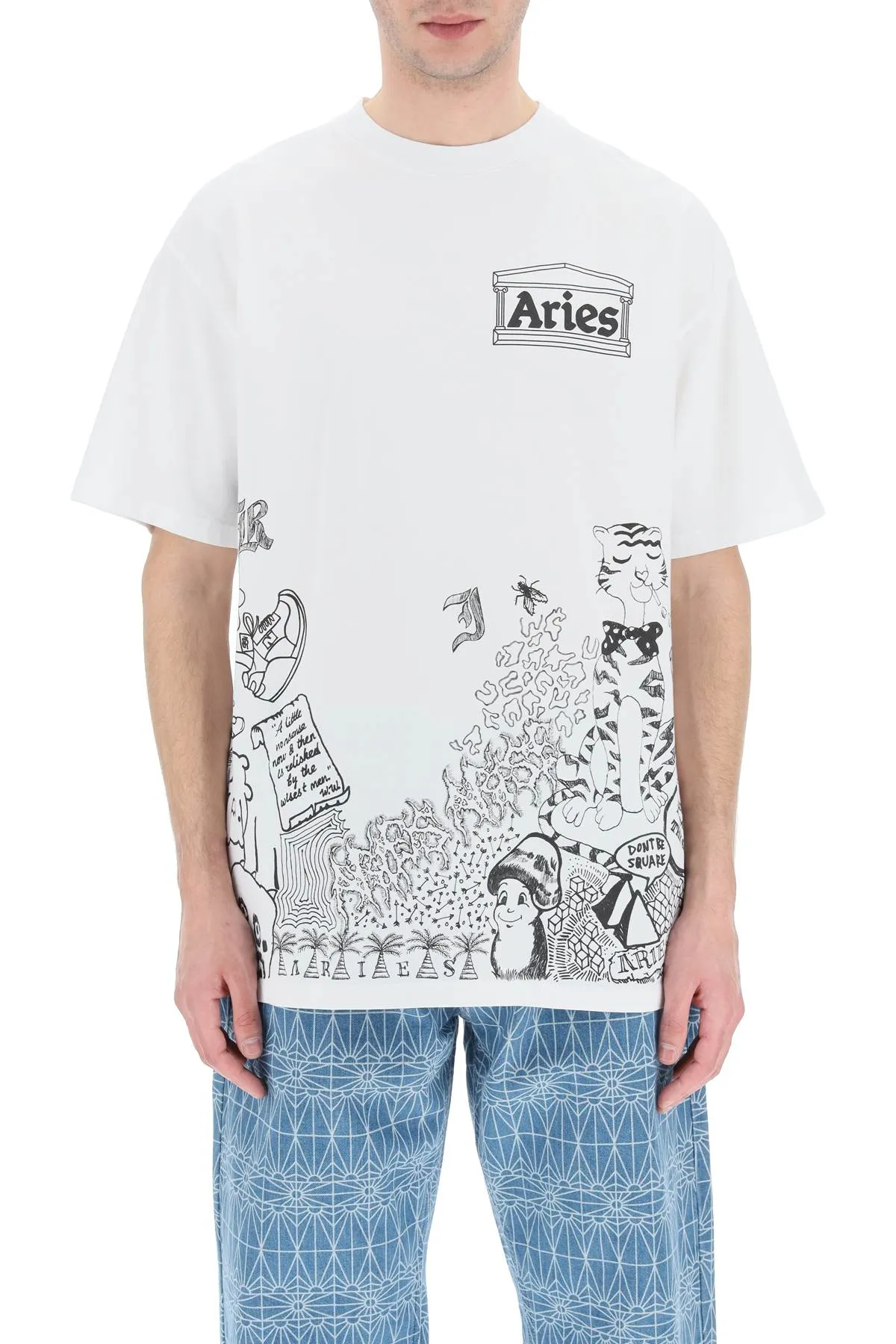 Aries Logo Printed Crewneck T-Shirt