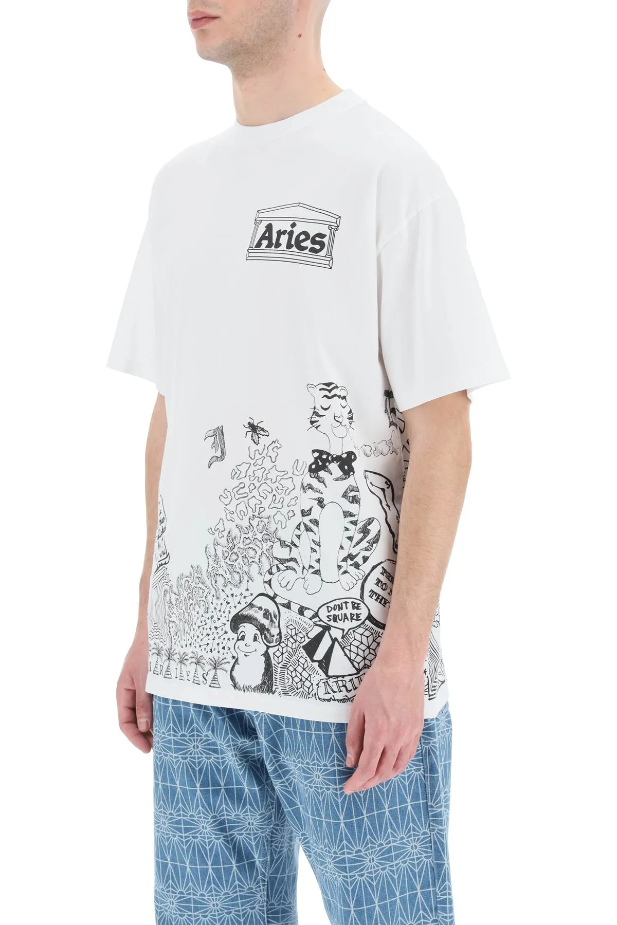 Aries Logo Printed Crewneck T-Shirt