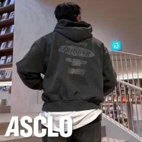 ASCLO  |Unisex Sweat Street Style Long Sleeves Cotton Oversized Logo