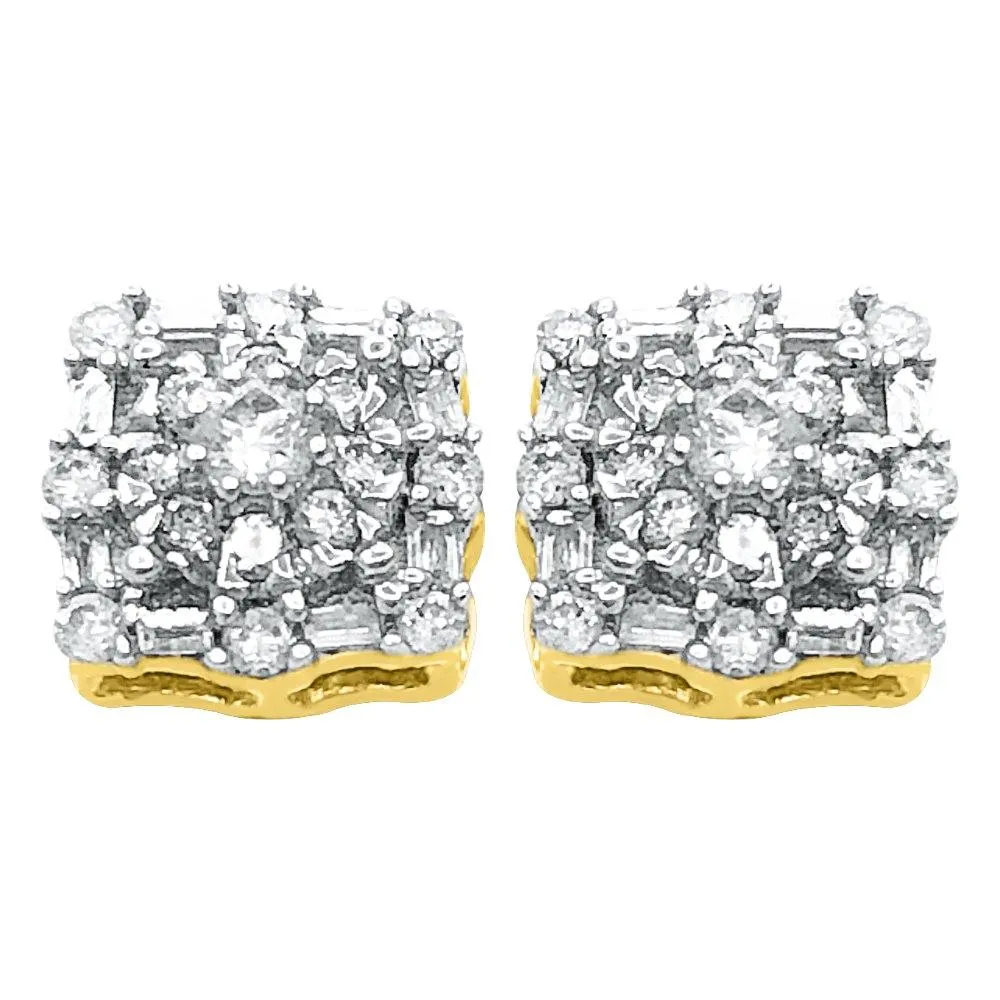 Baguette Snow Diamond Earrings .52cttw 10K Yellow Gold