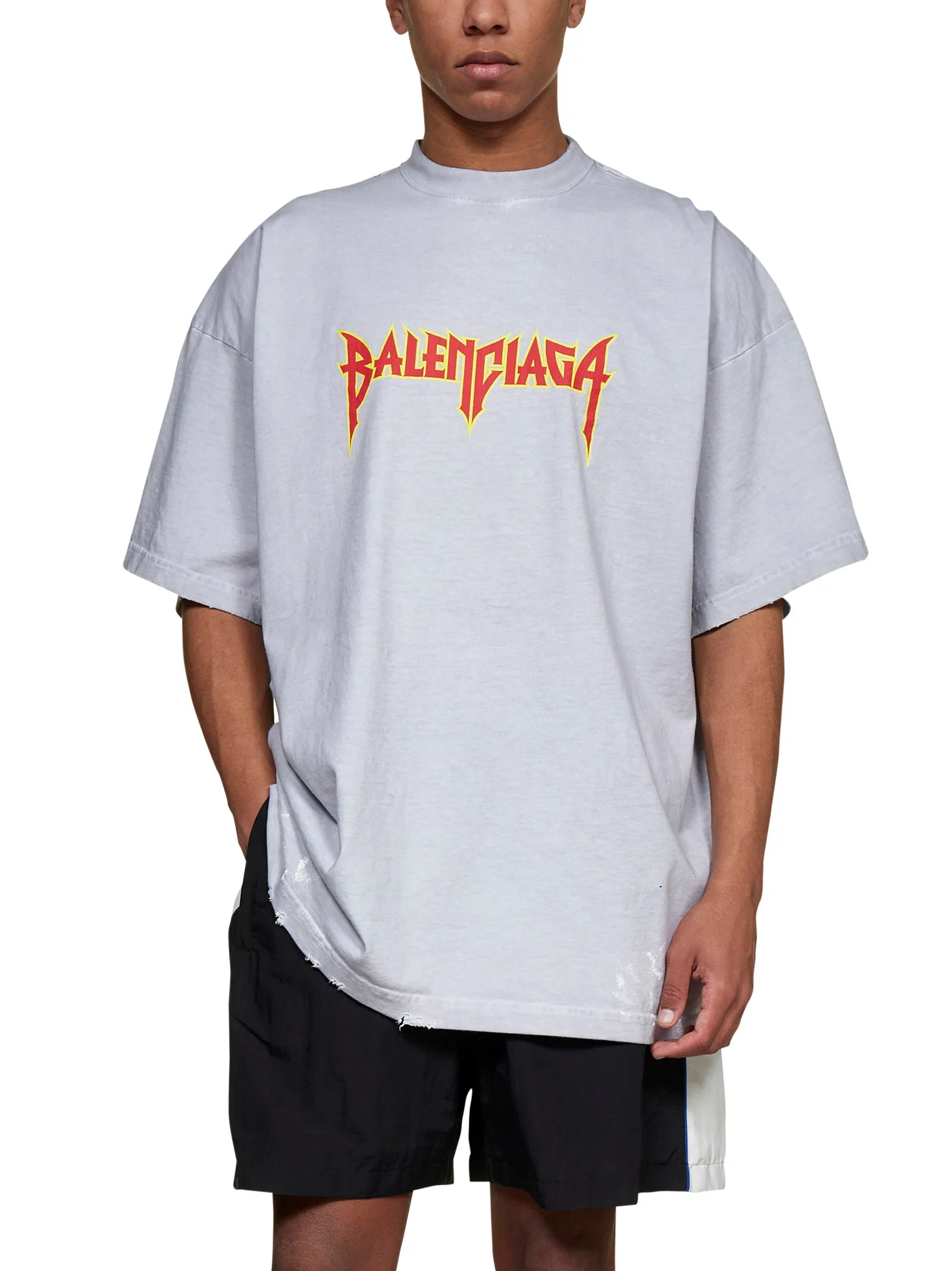 Balenciaga Distressed Logo Printed Oversized T-Shirt