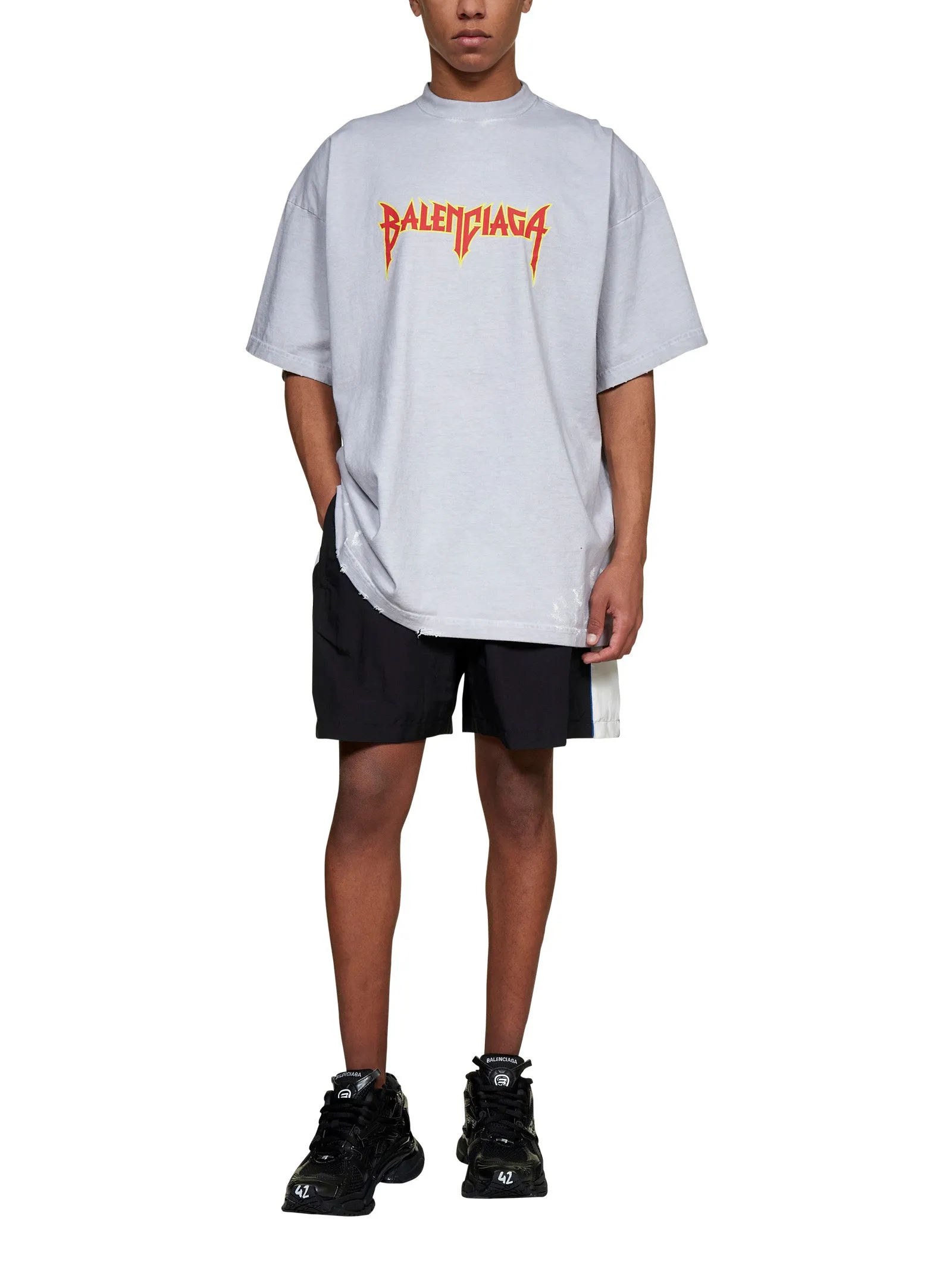 Balenciaga Distressed Logo Printed Oversized T-Shirt