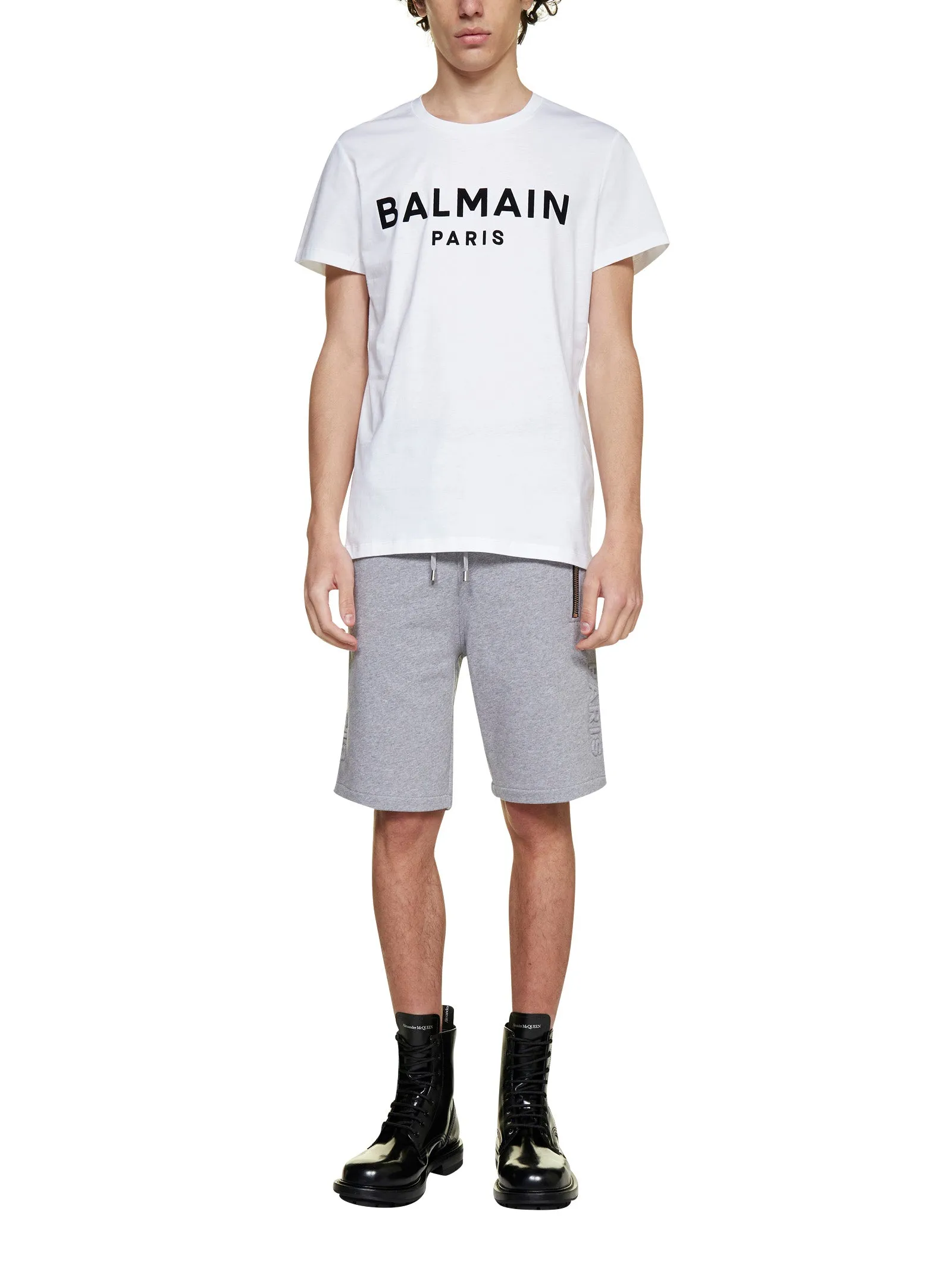 Balmain Flocked Logo Crewneck T-Shirt