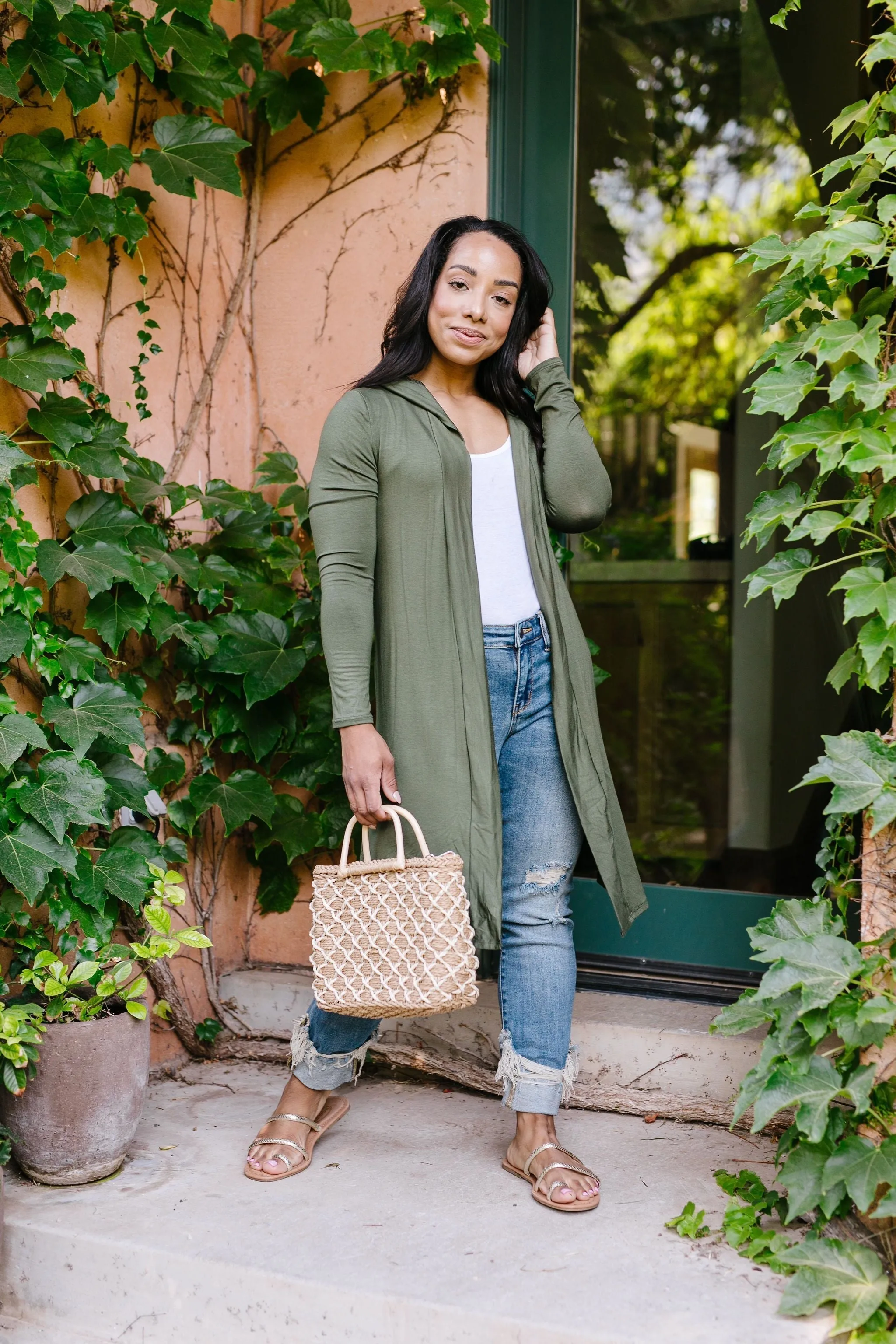 Between Seasons Cardigan In Olive - On Hand