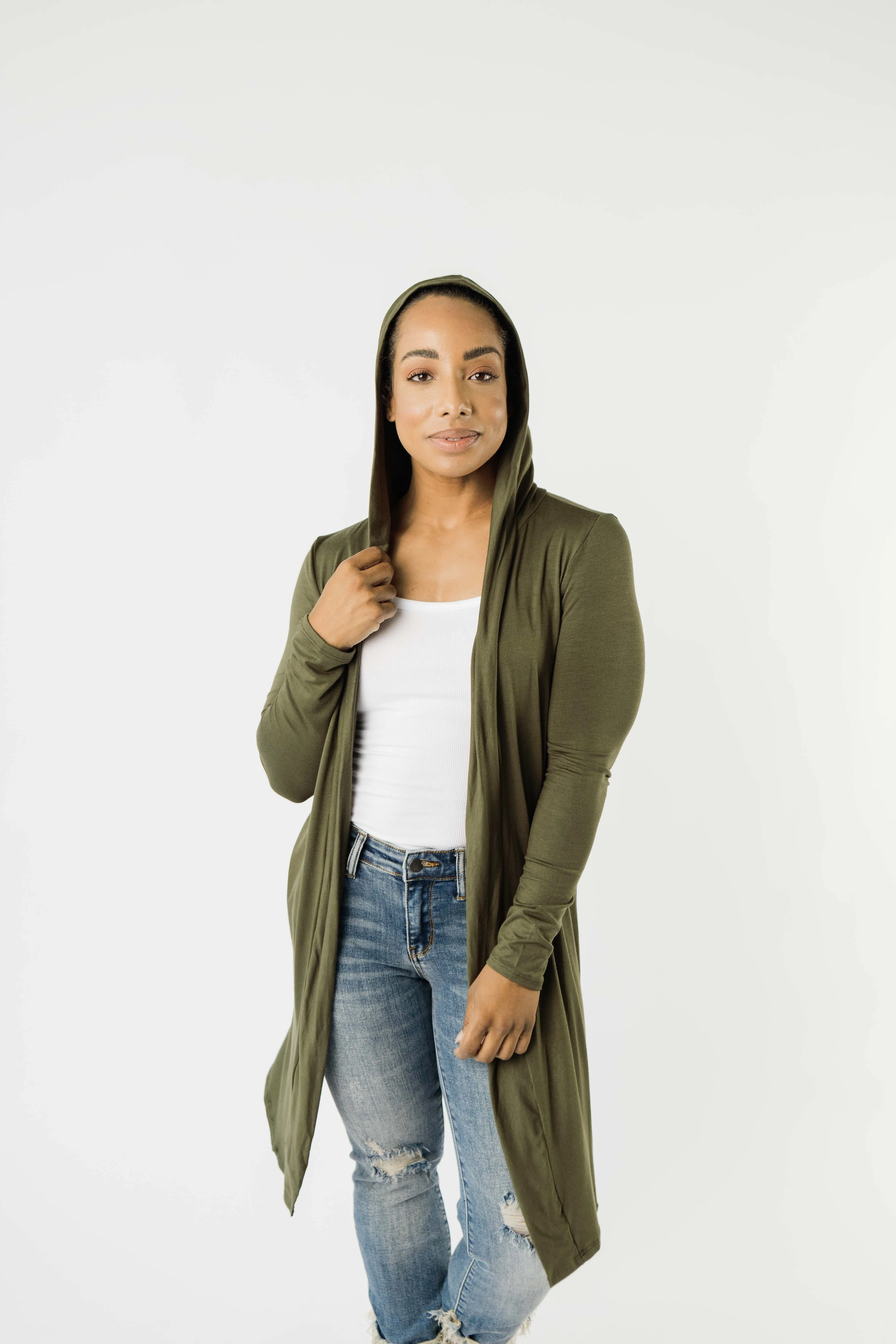 Between Seasons Cardigan In Olive - On Hand