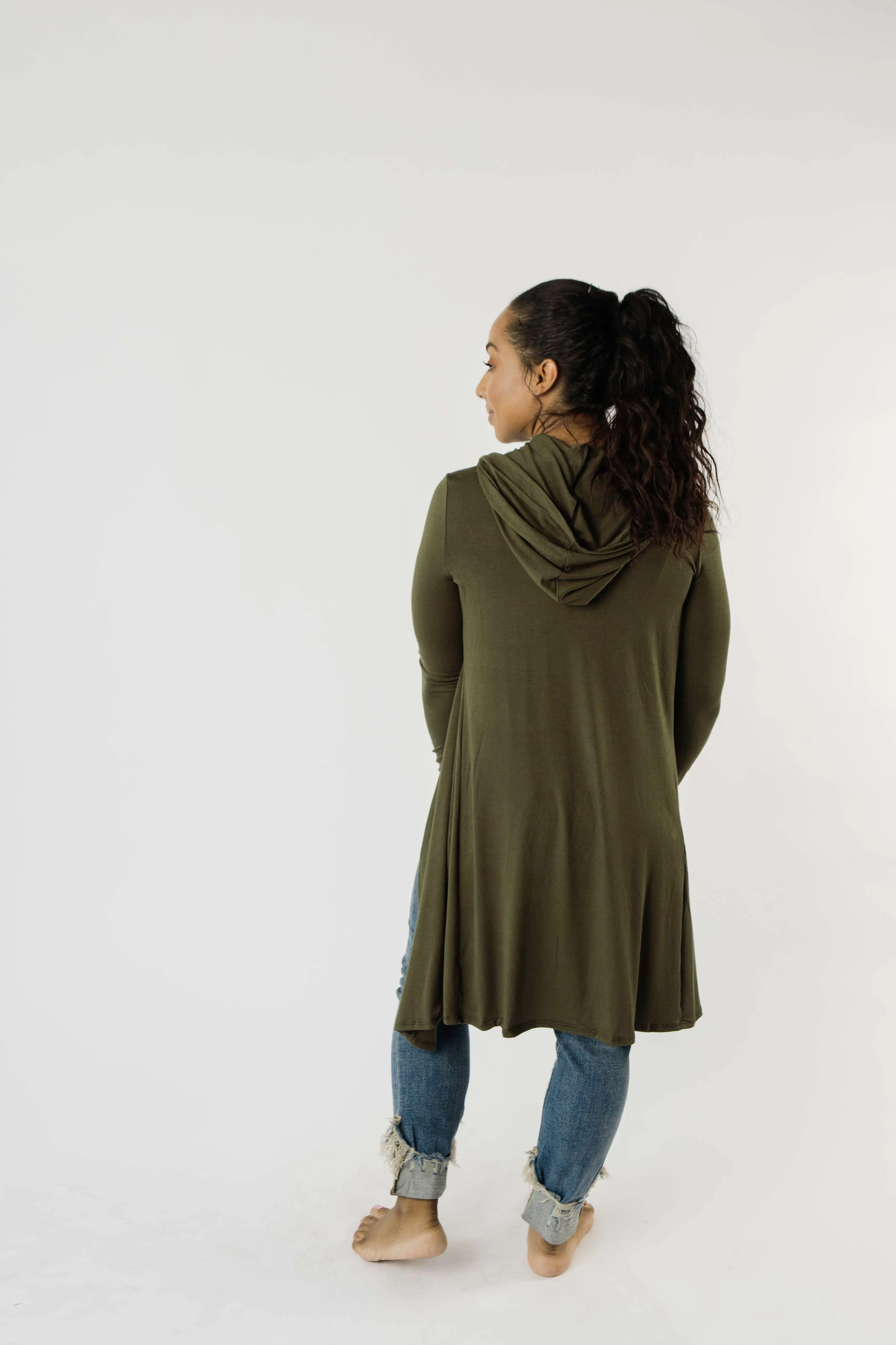 Between Seasons Cardigan In Olive - On Hand