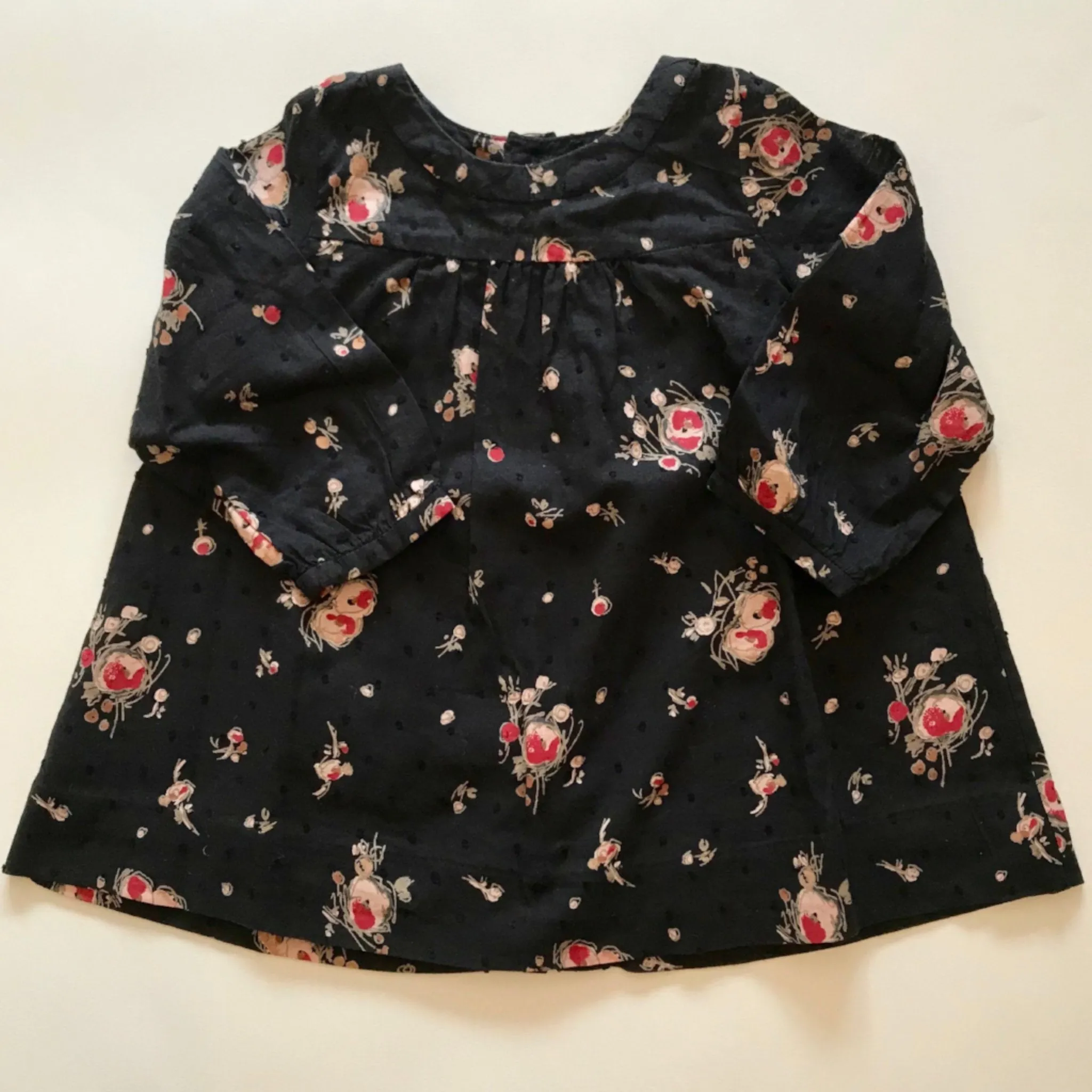 Bonpoint Black Floral Cotton Dress: 6 & 12 Months