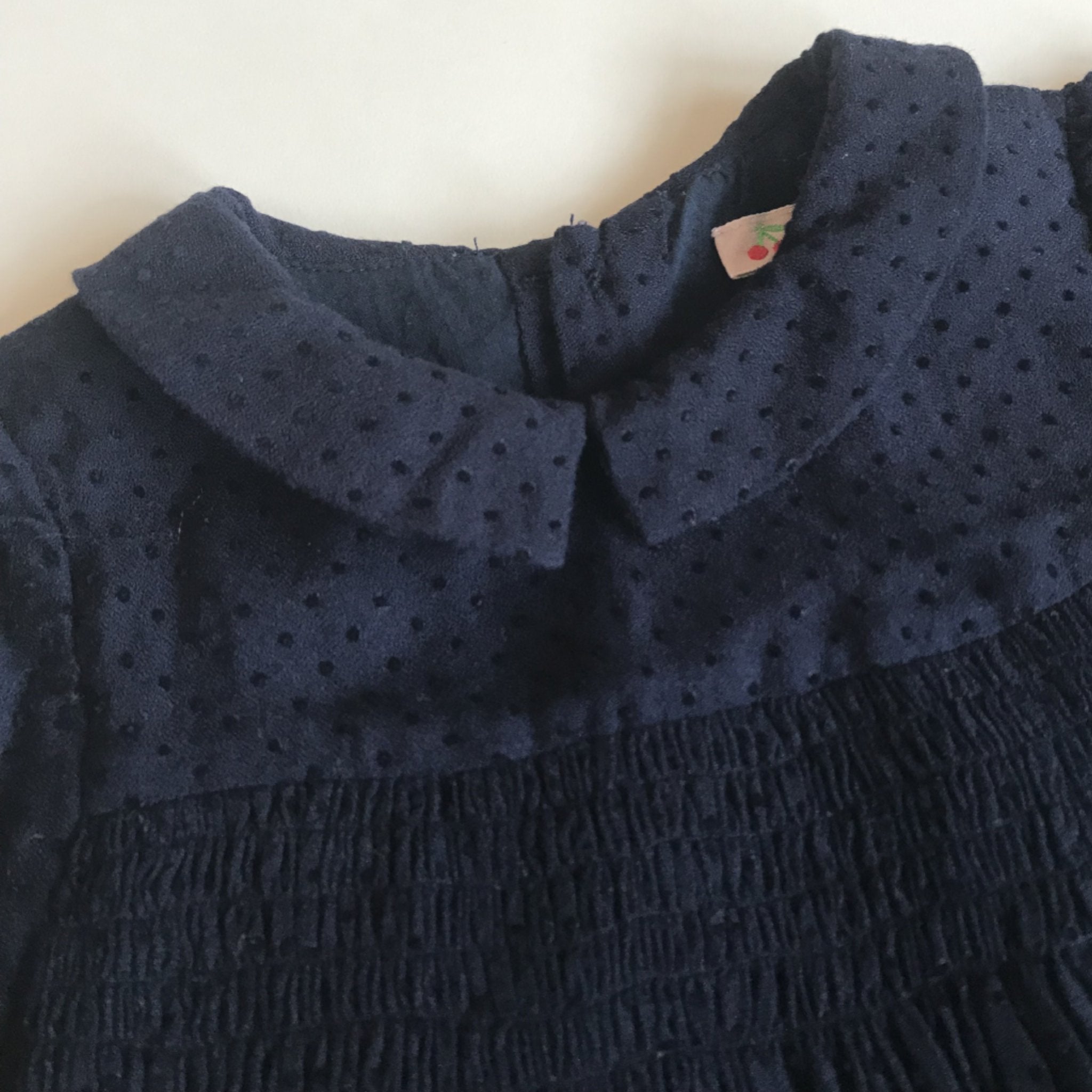 Bonpoint Navy Polka Dot Dress With Smocking: 18 Months