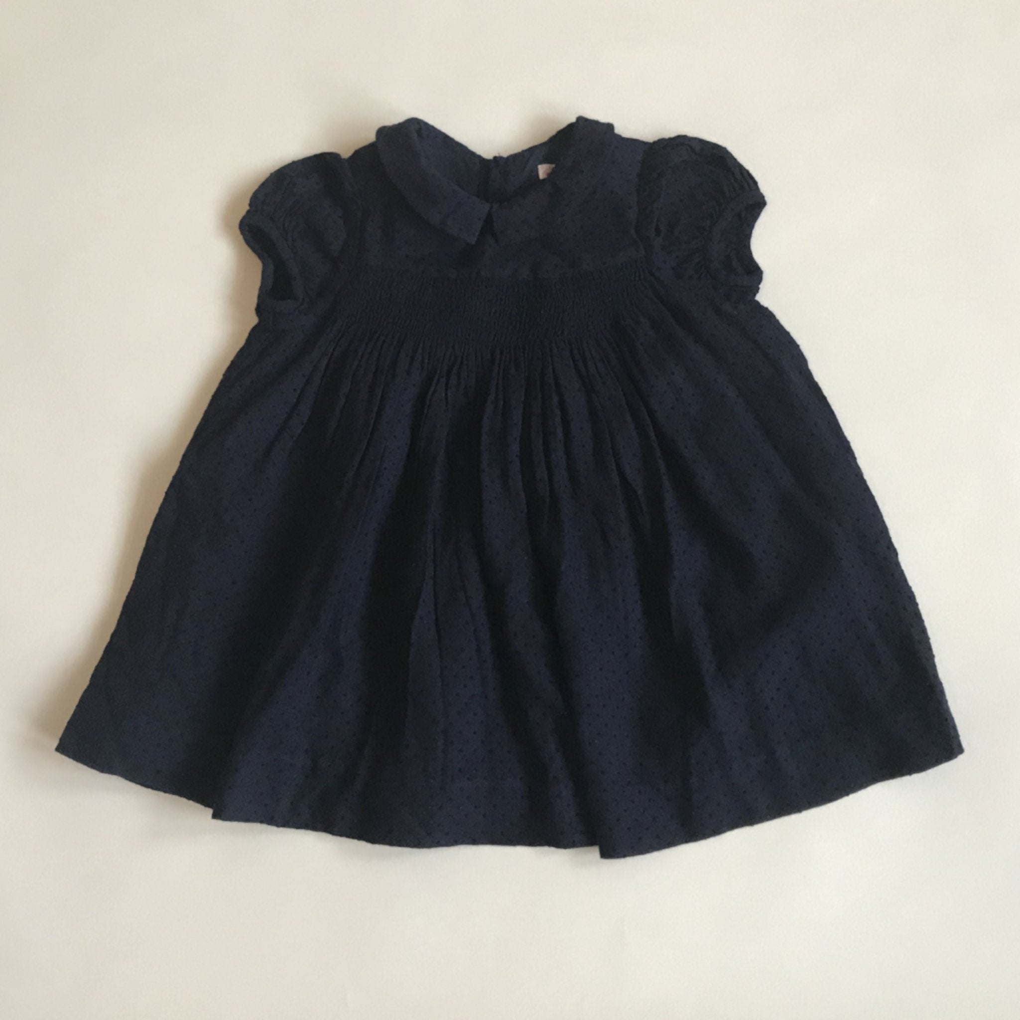 Bonpoint Navy Polka Dot Dress With Smocking: 18 Months