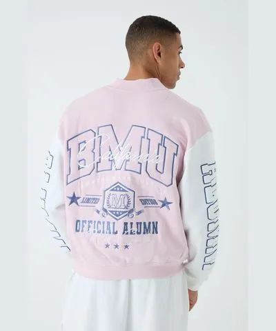 boohooMAN Mens Oversized Boxy Varsity Applique Jersey Bomber Jacket