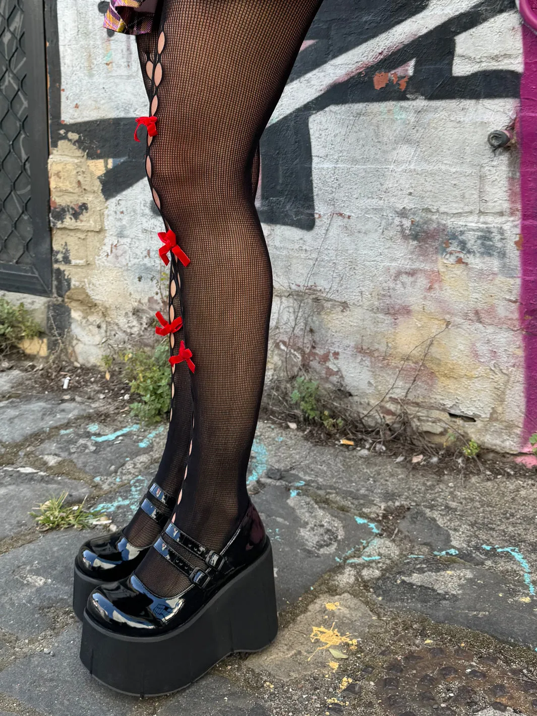 BOW FISHNETS - BLACK/RED