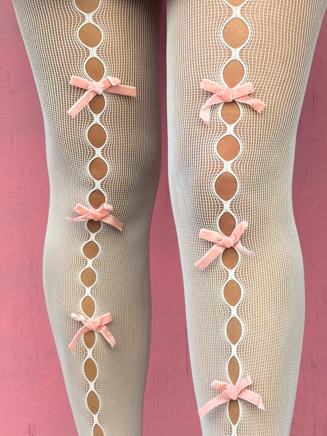 BOW FISHNETS - WHITE/PINK