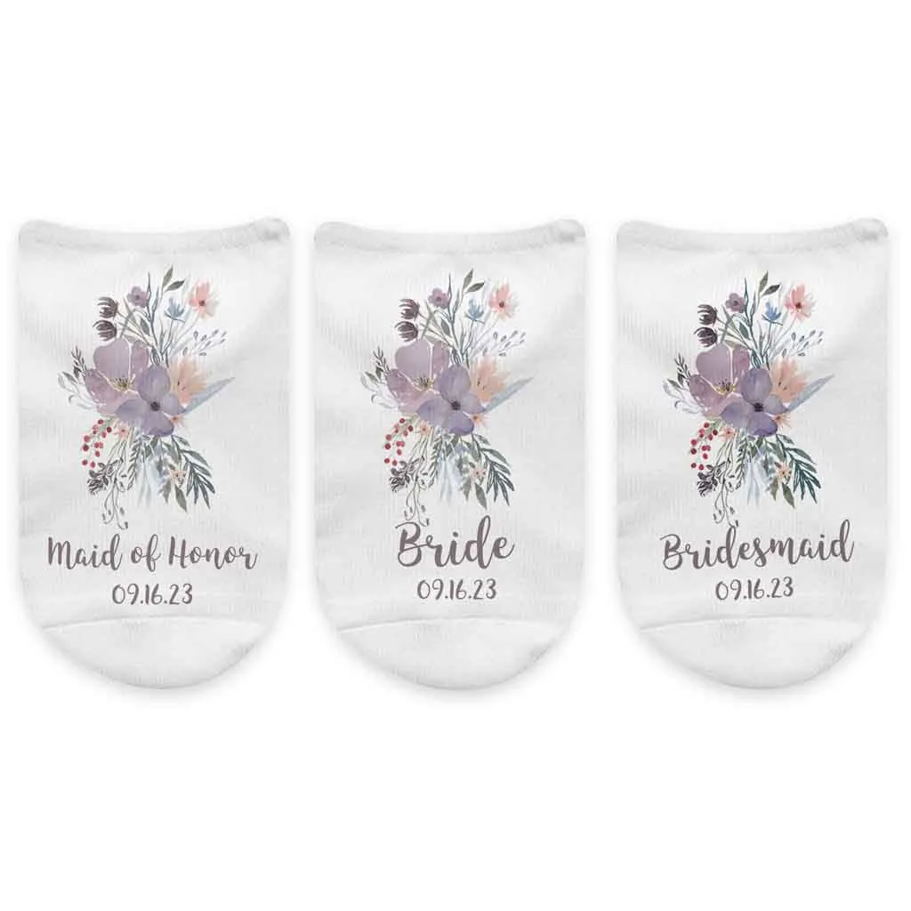 Bridal Party Personalized Socks - Watercolor Floral Design