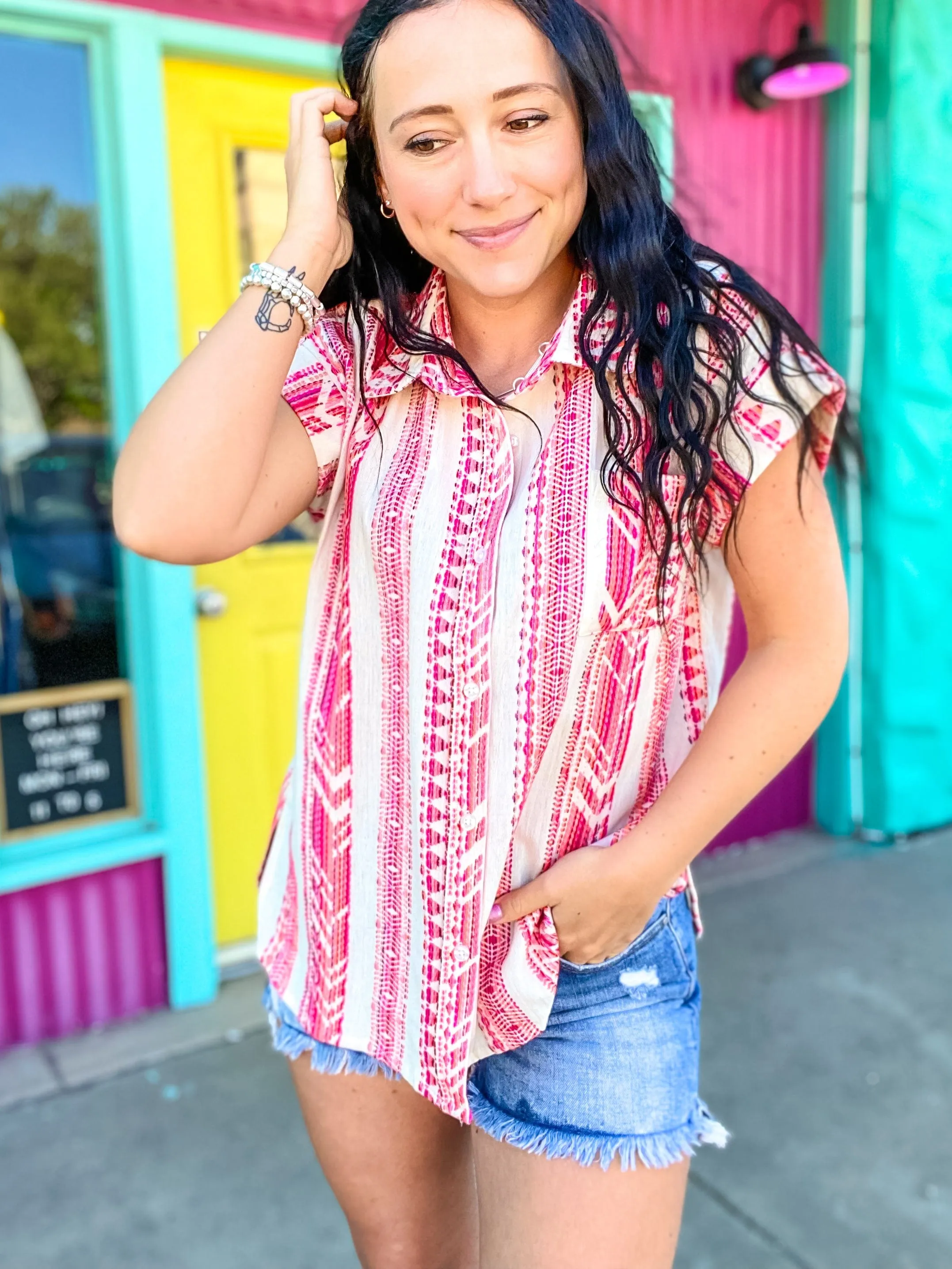 Bright Serape Button Down Top