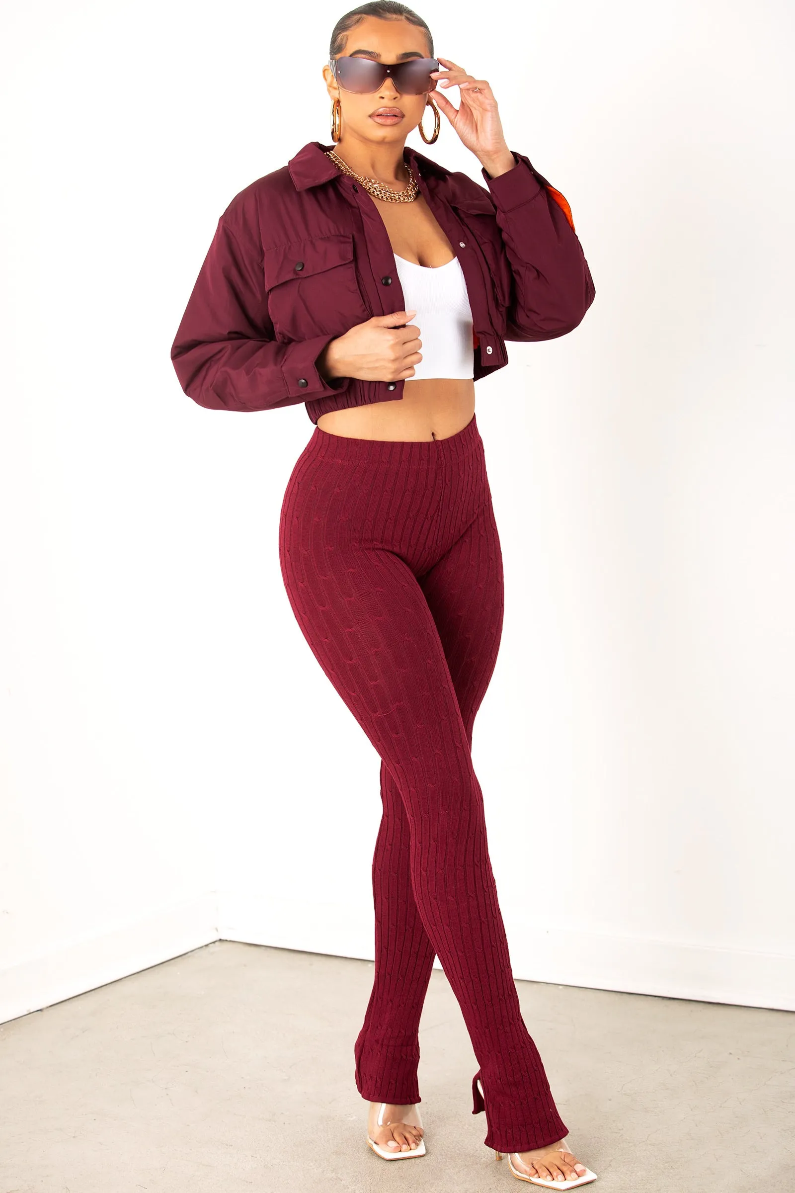 Burgundy Ribbed Seamless Leggings