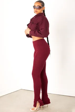 Burgundy Ribbed Seamless Leggings