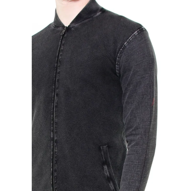 CARDIGAN CON ZIP IN COTONE DELAVE', NERO