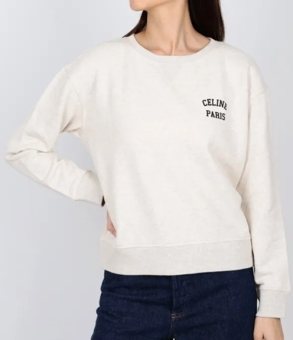 CELINE  |Crew Neck Street Style Long Sleeves Plain Cotton Logo