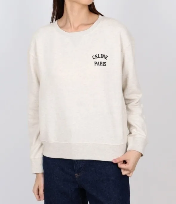 CELINE  |Crew Neck Street Style Long Sleeves Plain Cotton Logo