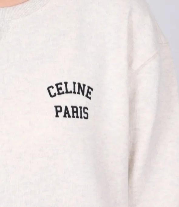 CELINE  |Crew Neck Street Style Long Sleeves Plain Cotton Logo