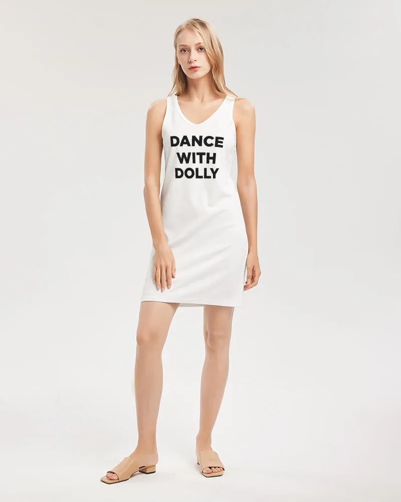 DANCE WITH DOLLY WITH BLACK BALLERINAS Women's Rib Knit V Neck Mini Dress