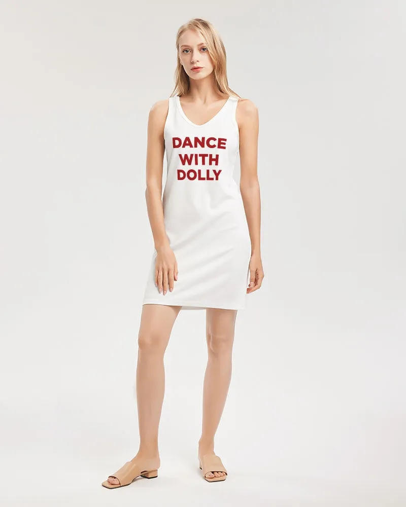 DANCE WITH DOLLY WITH RED BALLERINAS Women's Rib Knit V Neck Mini Dress