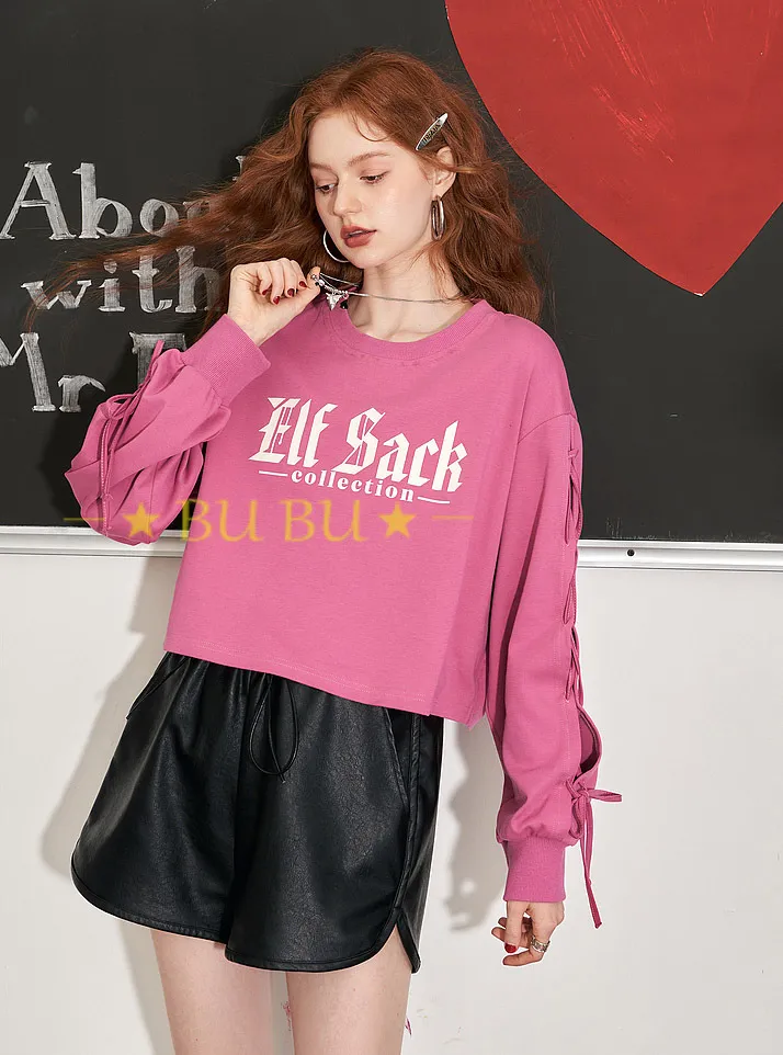 ELF SACK  |Crew Neck Monogram Street Style Long Sleeves Cotton