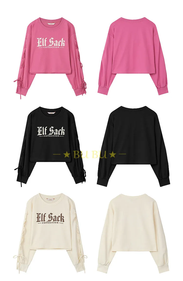 ELF SACK  |Crew Neck Monogram Street Style Long Sleeves Cotton