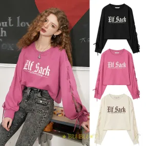 ELF SACK  |Crew Neck Monogram Street Style Long Sleeves Cotton