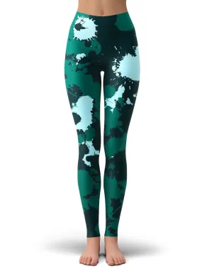 Emerald Teal Paint Splatter Leggings