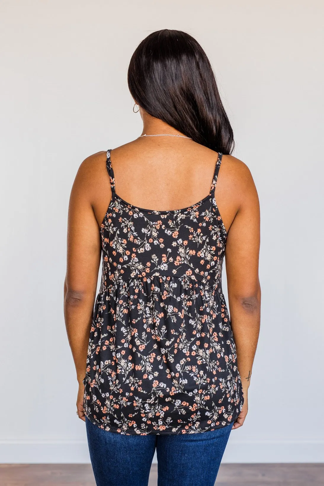 Endless Fields Button Tank Top- Black & Sage