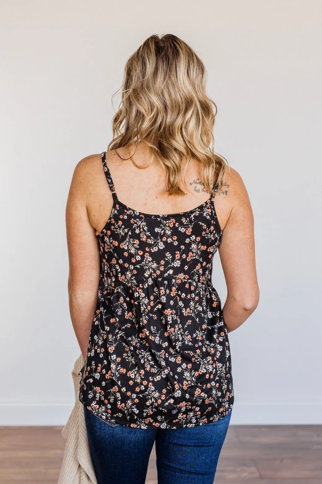 Endless Fields Button Tank Top- Black & Sage