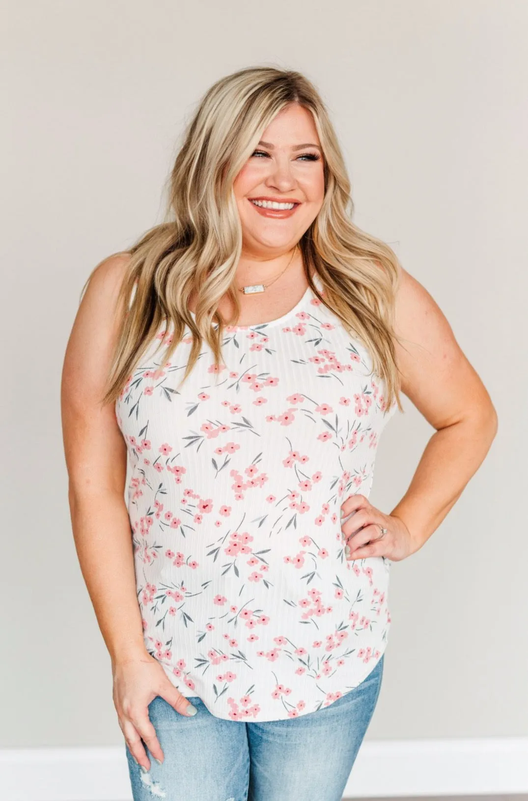 Fabulously Floral Tank Top- Ivory