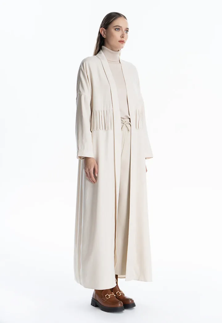 Fringed Middle Solid Maxi Open Abaya