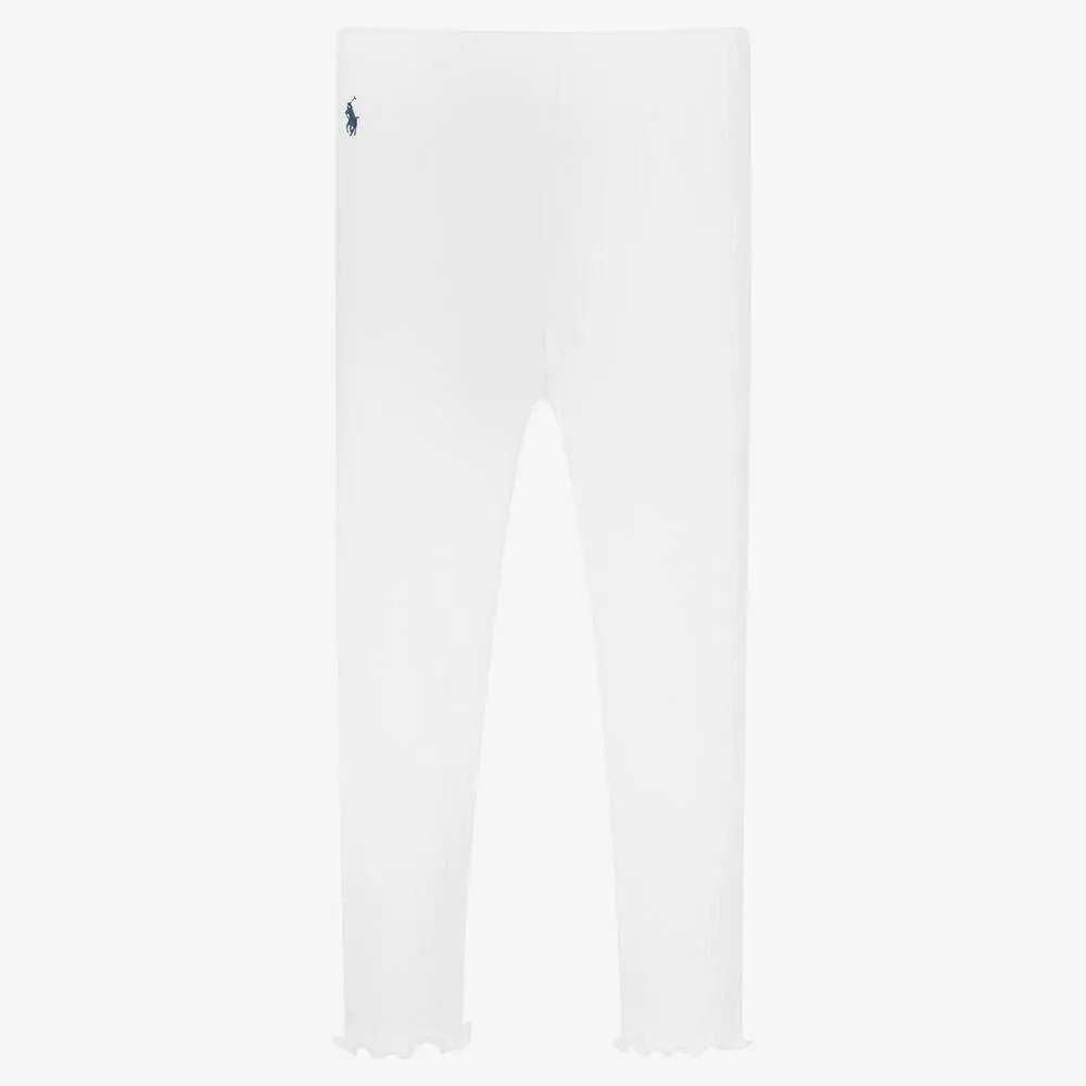 Girls White Ribbed Leggings