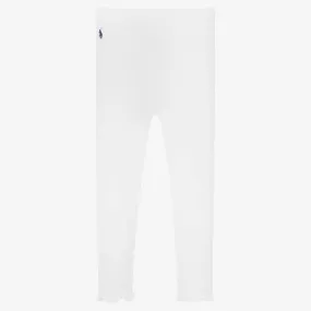 Girls White Ribbed Leggings