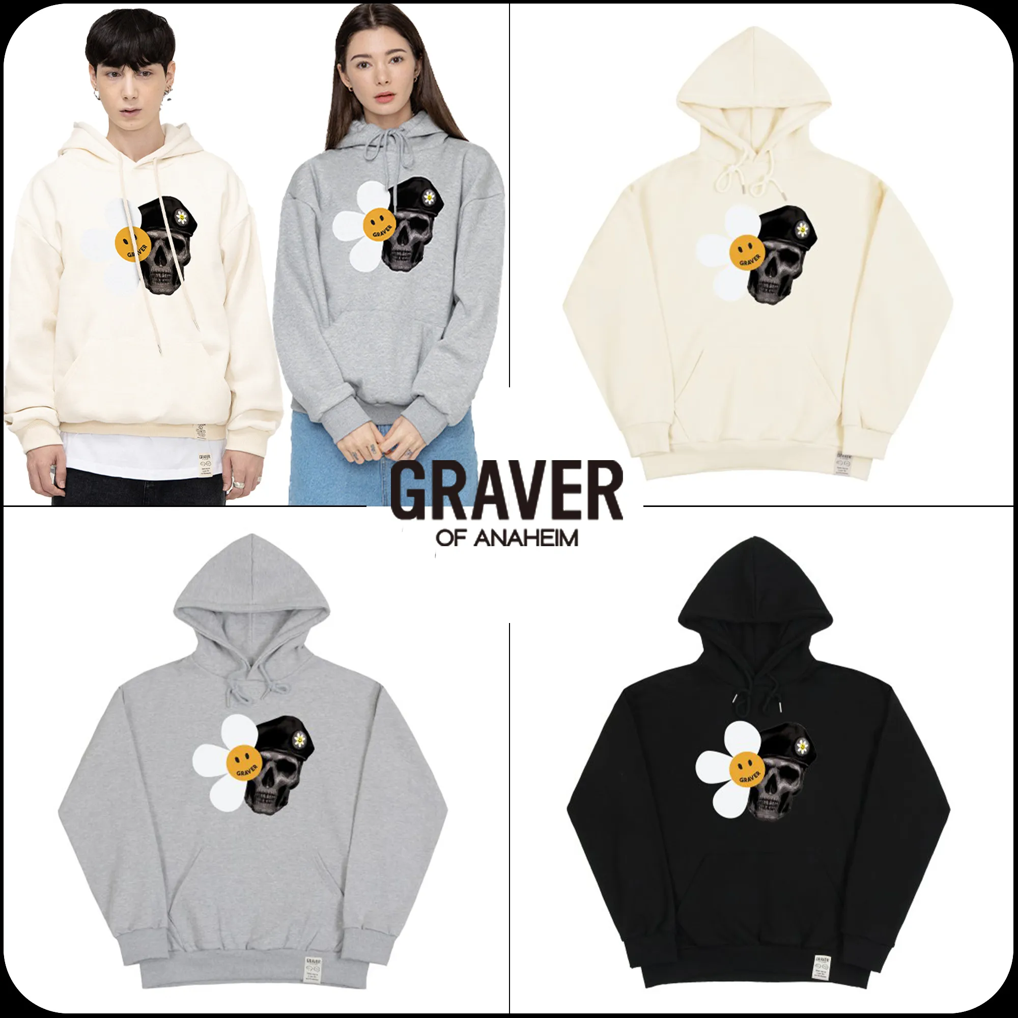 GRAVER  |[GRAVER]★[Expend4bles X GRAVER]FLOWER SKULL SMILE HOODIE