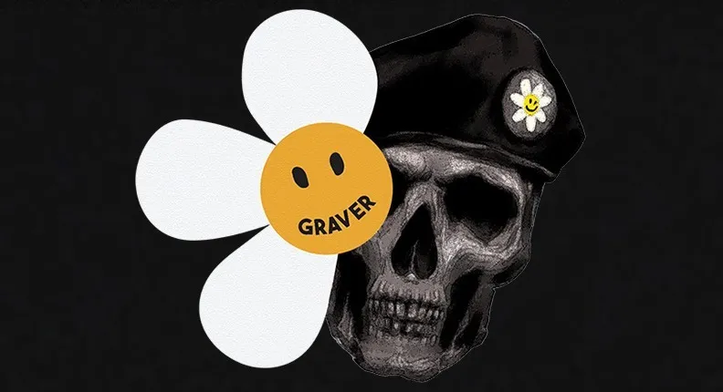 GRAVER  |[GRAVER]★[Expend4bles X GRAVER]FLOWER SKULL SMILE HOODIE