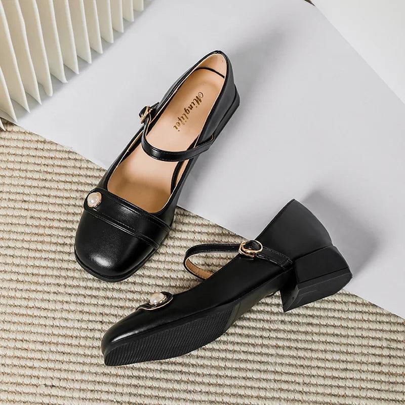 Korean Style Women's Leather Low Heels Casual Shoes - X256-9