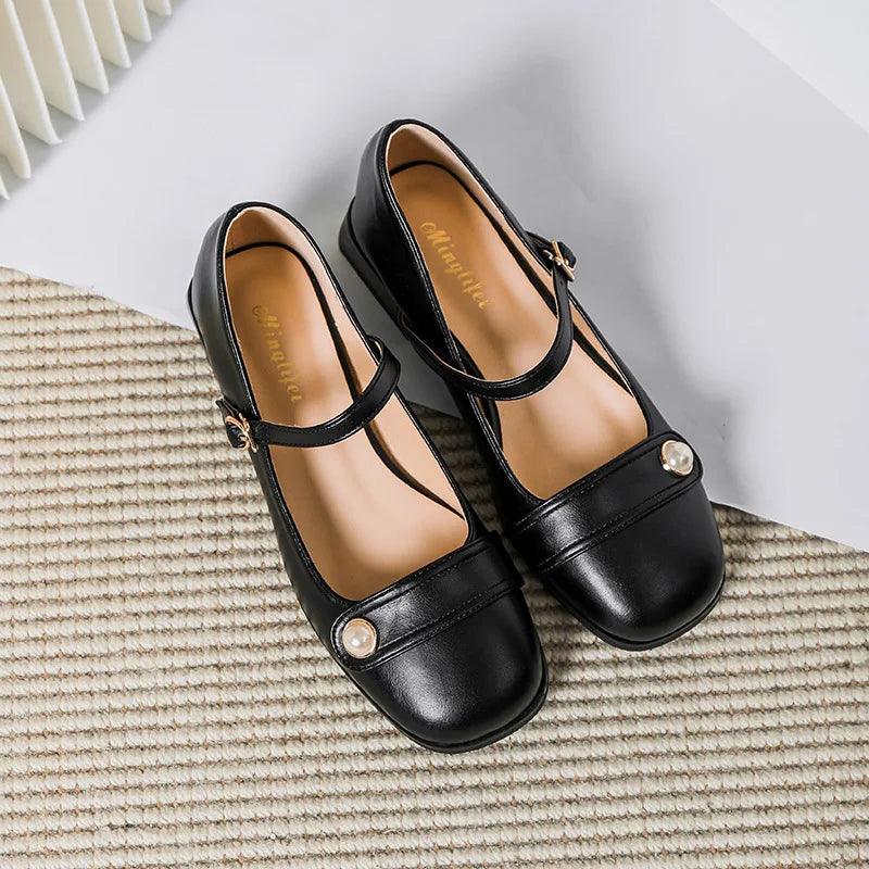 Korean Style Women's Leather Low Heels Casual Shoes - X256-9